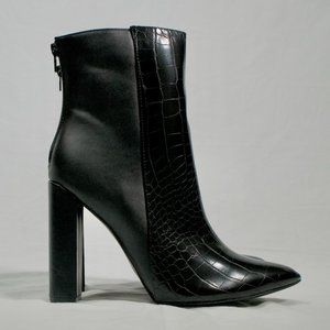Black Crocodile-Embossed Pointed Toe Booties